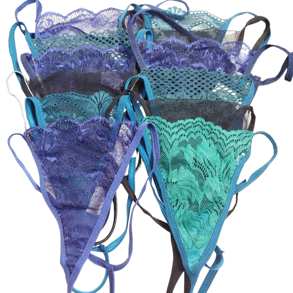 CHUNS New Blue Green Black Lace Mesh Thong Bundle Size Large 12 For $25 NWOT